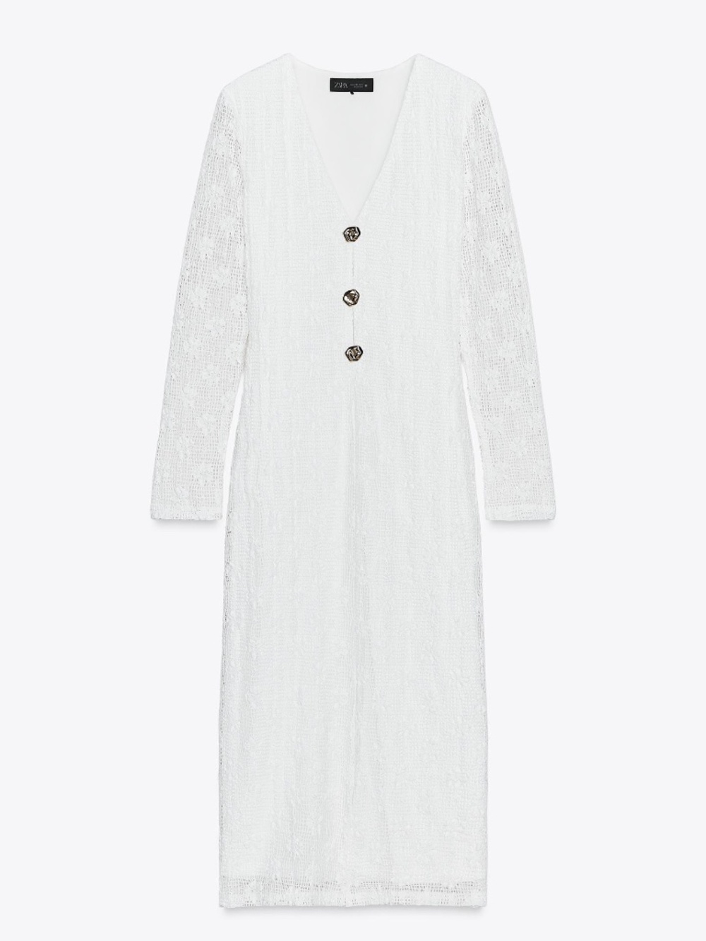 Zara white boho crochet long sleeves midi dress NWT - Picture 2 of 13